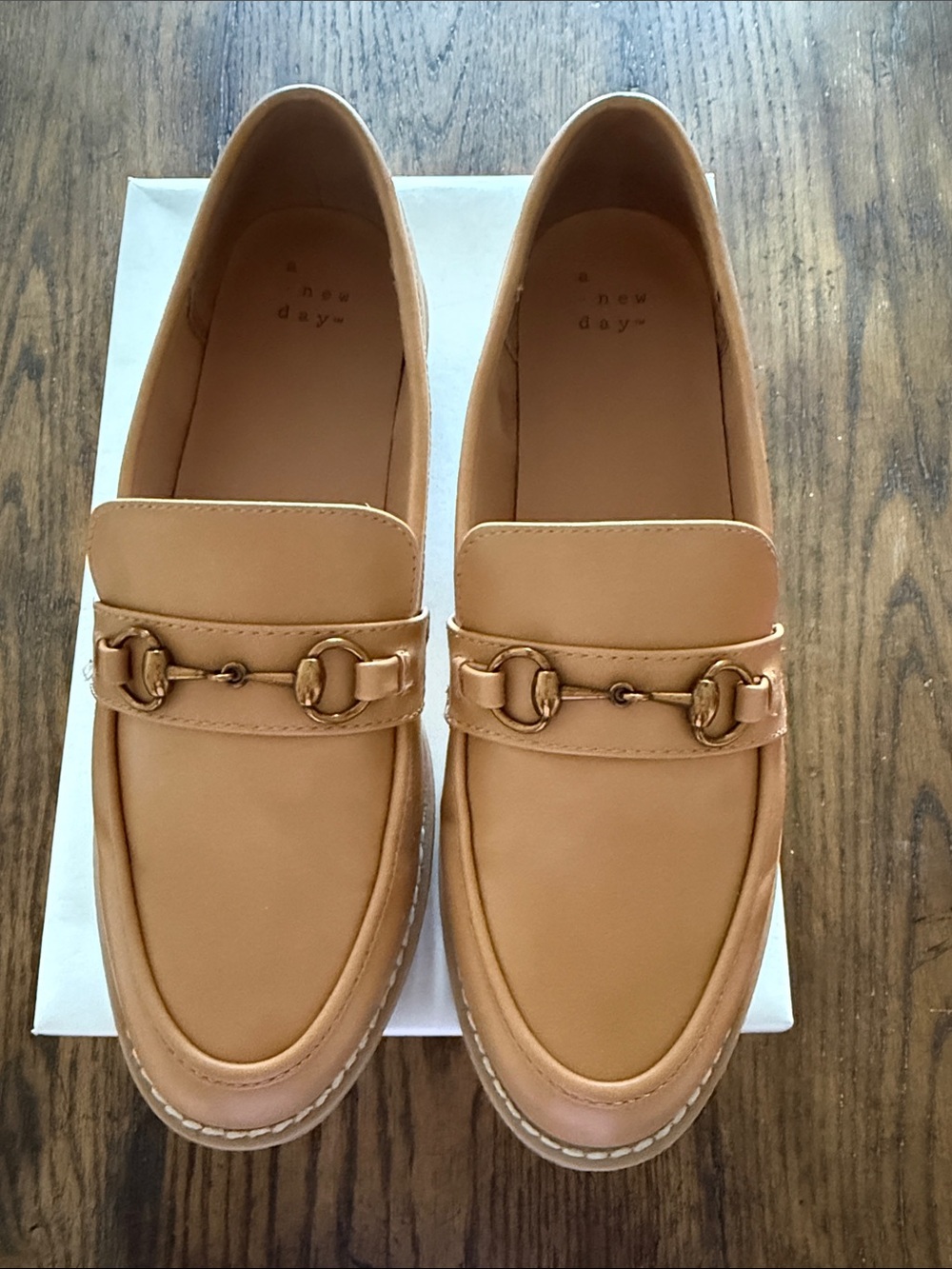 a new day Tan Leather Loafers with Gold Horsebit